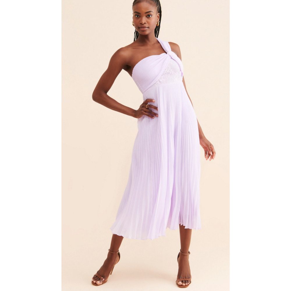 NEW VINEET BAHL ANTHROPOLOGIE LILAC PURPLE PLEATED LACE MIDI DRESS SZ M
